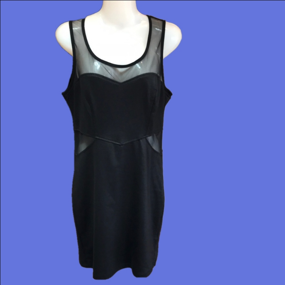 XXI Black Mini Dress Sweetheart Neck Mesh Waist Cut Outs Open Back